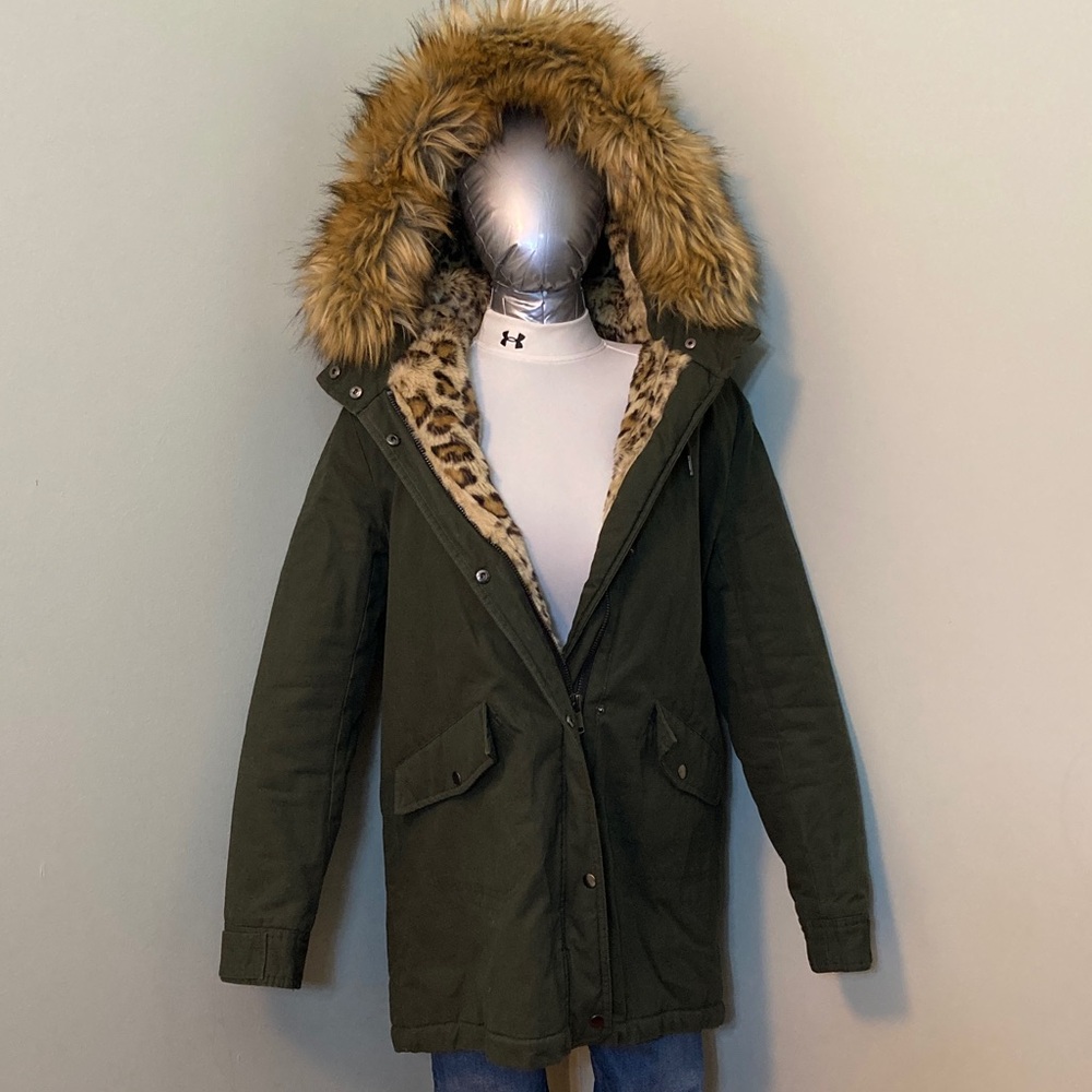 Forever 21 Olive Green Faux Fur Parka Jacket